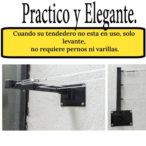 2 Tendedero Plegable para Ropa y Cobijas, de Color Blanco o Negro. (Cable de Acero, 3 líneas)