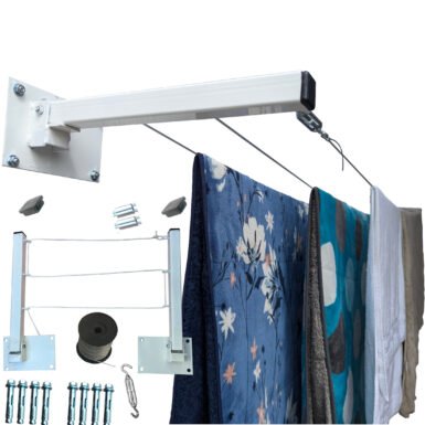 3L_BlancoPartes Tendedero Plegable para Ropa y Cobijas, de Color Blanco o Negro. (Cable de Acero, 3 líneas)