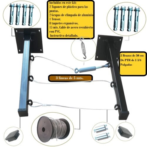 3LineasAcero2 Tendedero Plegable para Ropa y Cobijas, de Color Blanco o Negro. (Cable de Acero, 3 líneas)