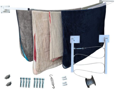 4LCABPortada Tendedero Plegable para Ropa y Cobijas Pesadas, de Colores Blanco y Negro, Cable de Acero, 4 líneas