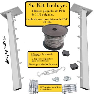 KitBlanco Tendedero Plegable para Ropa y Cobijas Pesadas, de Color Negro y Blanco. (Cable de Acero, 6 líneas)