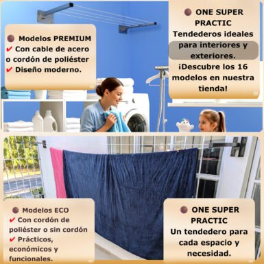 PemiumYEcoe Tendedero Plegable para Ropa y Cobijas Pesadas, de Colores Blanco y Negro, Cable de Acero, 4 líneas
