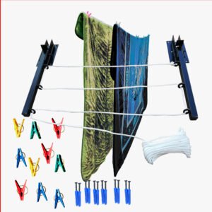 ONE SUPER PRACTIC Tendedero Plegable para Ropa y Cobijas Pesadas, Moderno y Elegante de Color Negro ó Blanco. (Cordón Poliéster, 3 líneas)