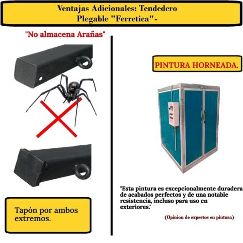 Practico Tendedero Plegable para Ropa y Cobijas, de Color Blanco o Negro. (Cable de Acero, 3 líneas)