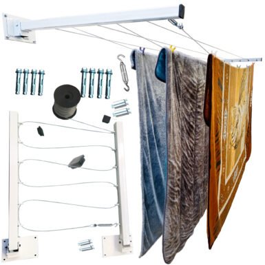 Pricipal Tendedero Plegable para Ropa y Cobijas Pesadas, de Color Negro y Blanco. (Cable de Acero, 6 líneas)